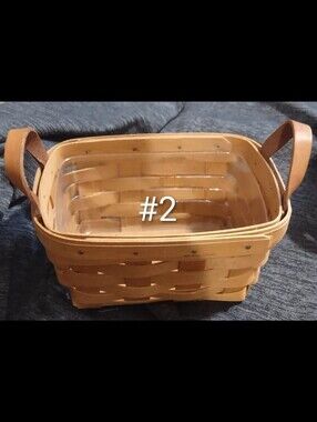 Longaberger 2001 Small Rectangular Berry Basket 7"x4"x4" Leather Handles & Liner